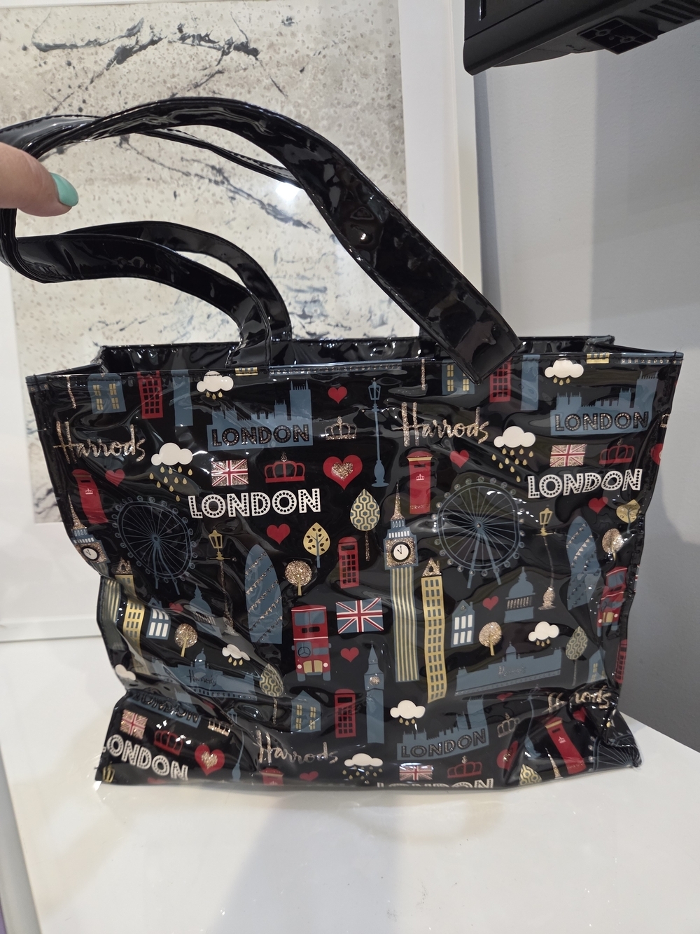 Harrods Black London-Print Tote Bag